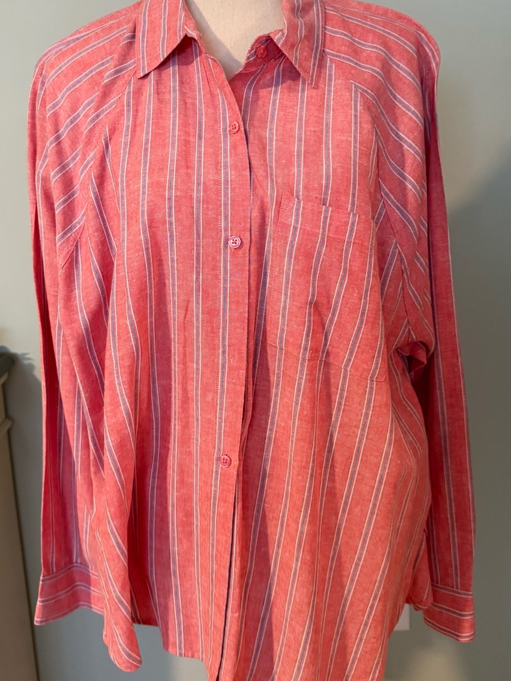 Z Supply Coral Pink Striped Button-Down Shirt